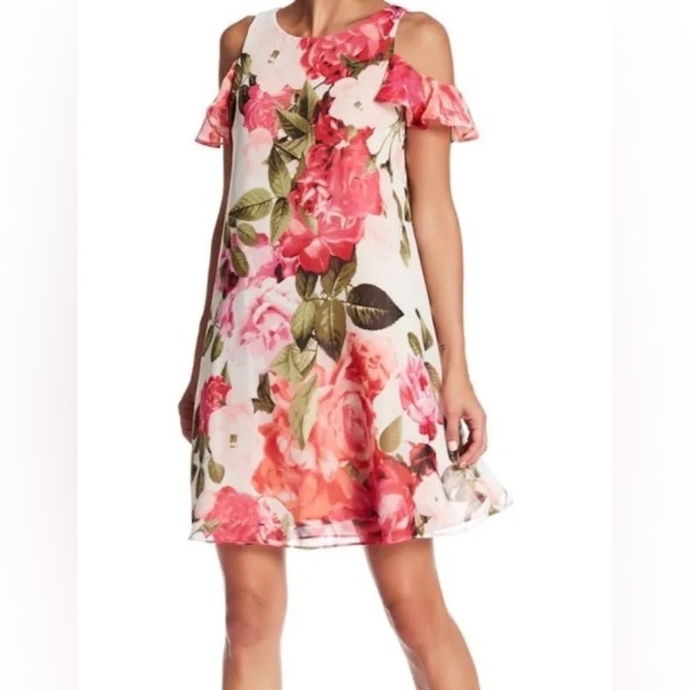 Eliza J Floral Dress, Ruffle Cold Shoulder Sleeve, size 6, Easter, Spring
